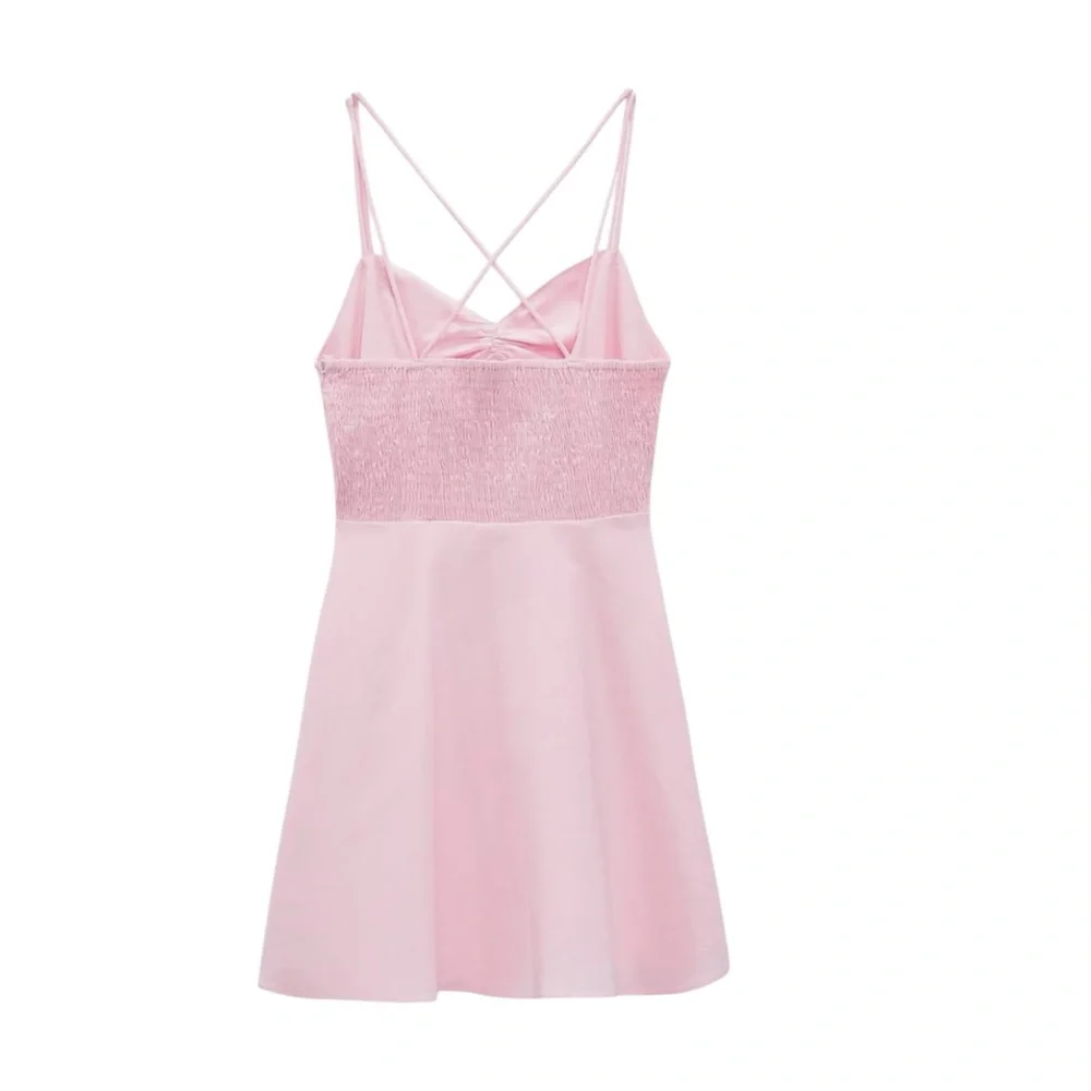 New Zara Romper Dress Linen Blend Blogger Fav Feminine Pastel Ballerina Pink - Picture 2 of 7
